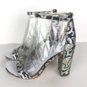 Sam Edelman Yaro blue & gold Jacquard Heel sandal